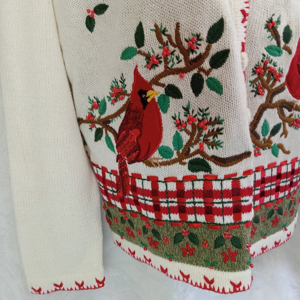 NWT White Stag L Cardinal Embroidered Embellished White Knit Cardigan 12/14 Vtg - Picture 7 of 15
